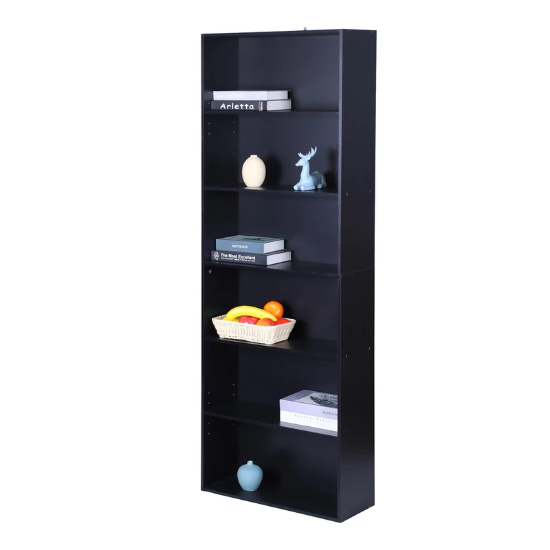 Relaxdays Bookcase with 6 Adjustable Compartments, Freestanding Living Room Shelf, 178.5 x 60 x 24 cm, Black