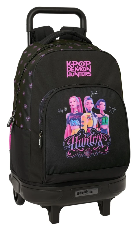 K-POP Demon Hunters – Black – Large Backpack with Wheels, Compact, Removable, Ideal for Children of Different Ages, Comfortable and Versatile, Quality and Resistance, 33 x 22 x 45 cm
