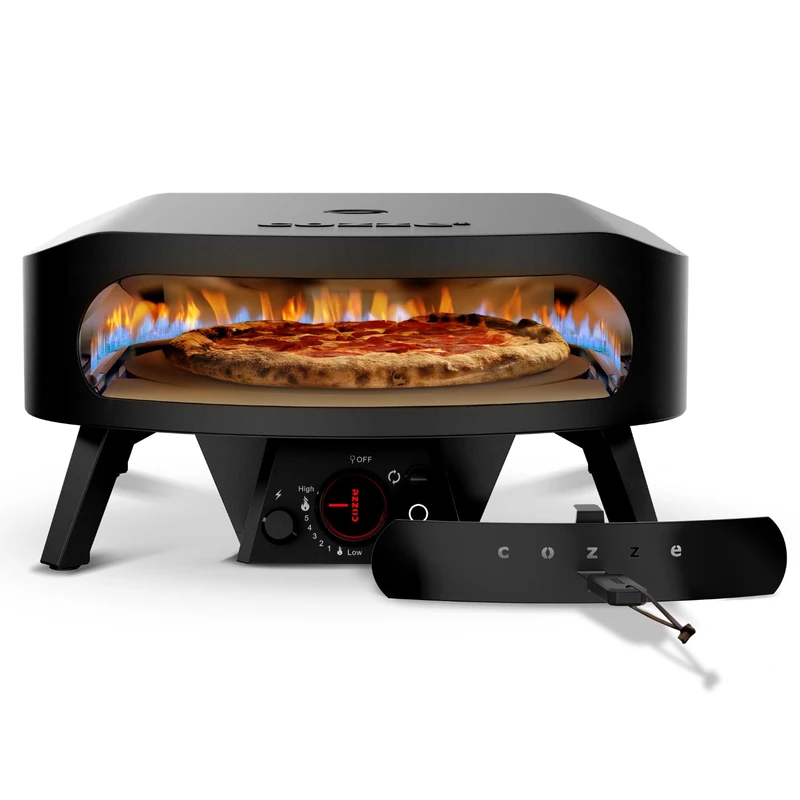 Cozze 17 Inch Pizza Oven Gas Black Edition with Rotating Pizza Stone Diameter 43 cm - 600°C, Pizza in 2 Minutes