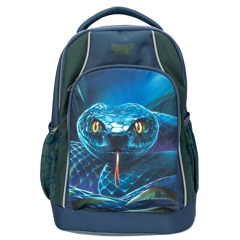 Depesche 13978 Adventure World School Backpack in Dark Blue and Green with Dark Snakes Motif, School Bag with Adjustable Straps