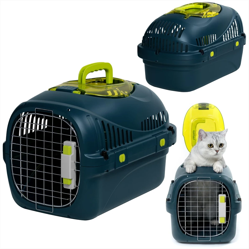 Peluvio Cat Carrier SAFY Hard-Sided up to 5 kg with Top Viewing Hatch, Double Lock Metal Door, Ventilated Cat & Dog Travel Box, Easy Clean Pet Carrier for Cats, Car Trips and Vet Visits 50x32x32 cm