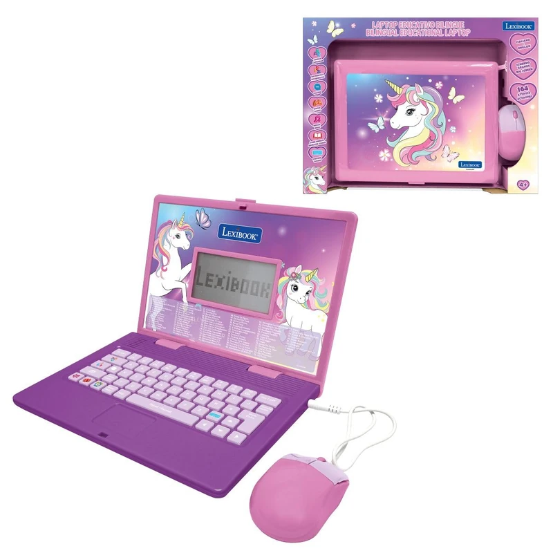 Lexibook, Unicorn, Bilingual Educational Laptop, English and Italian, 164 Activities, Maths, Logic Games, Music Mode, Large LCD Screen, Unicorn Design, Pink/Purple, JC601UNIi5LXB
