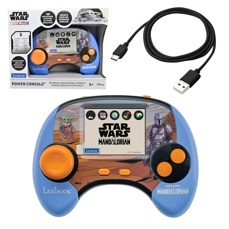 Lexibook, Star Wars Educational Handheld Console, Bilingual 2.8" Colour LCD, 100 Activities in French and English, Rechargeable Battery, French & English, Blue/Orange, JCG100SWi1LXB