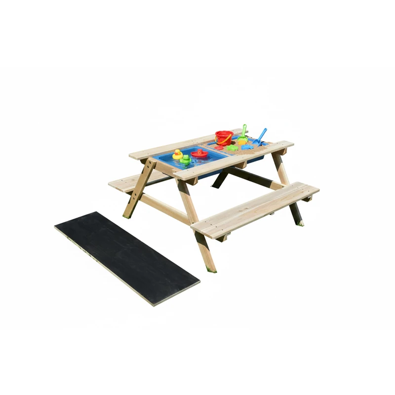 Relaxdays Kids' 3-in-1 Play Table Set with Mud Kitchen, Picnic Table, Chalkboard, 48.5x89x85cm, Natural - Image 1
