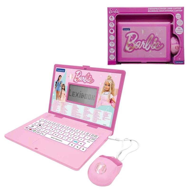 Lexibook, Barbie, Bilingual Educational Laptop, English and German, 164 Activities, Maths, Logic Games, Music Mode, Large LCD Screen, Barbie Design, Pink, JC601BBi3LXB