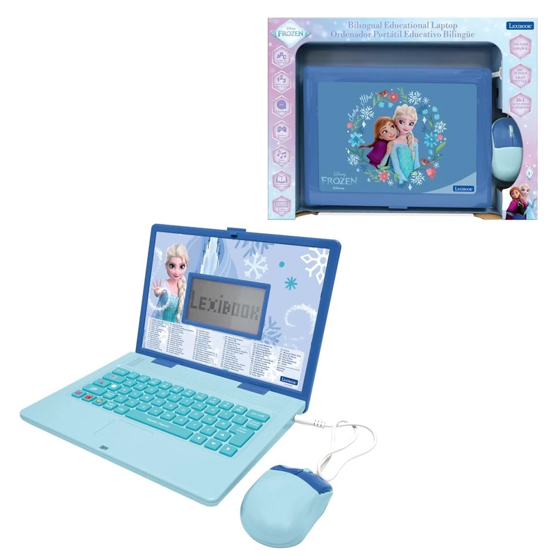 Lexibook, Frozen, Bilingual Educational Laptop, English and Spanish, 164 Activities, Maths, Logic Games, Music Mode, Large LCD Screen, Blue, JC601FZi2LXB