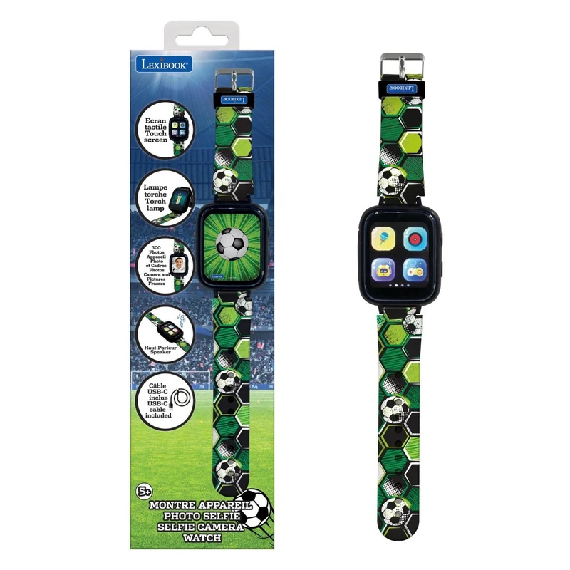 LEXIBOOK, Football, Smart Football Watch with Camera, Sports and Activities Functions, Built-in Games, Pedometer, Color and Touch Screen, 300 Photos and Videos, DMW070FOLXB