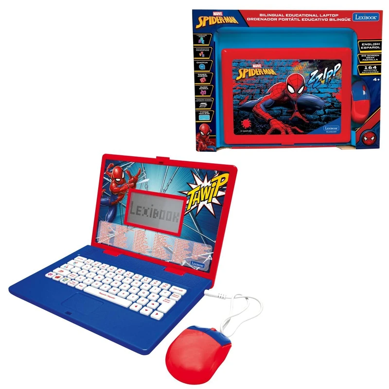 Lexibook, Marvel Spiderman, Bilingual Educational Laptop English and Spanish, 164 Activities, Maths, Logic Games, Music Mode, LCD Screen, Spiderman Design, Red/Blue, JC601SPi2LXB
