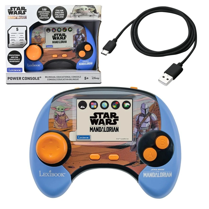 Lexibook, Star Wars, Bilingual Educational Handheld Console, 2.8'' Colour LCD Screen, 100 Activities, Italian and English, Rechargeable Battery, Blue/Orange, JCG100SWi5LXB