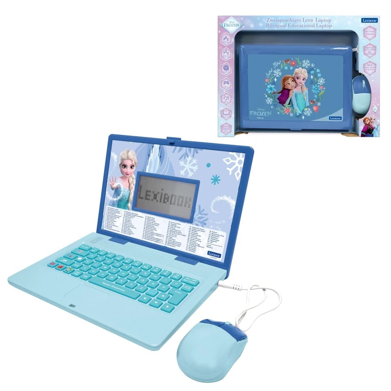Lexibook, Frozen, Bilingual Educational Laptop, English and German, 164 Activities, Maths, Logic Games, Music Mode, Large LCD Screen, Blue, JC601FZi3LXB