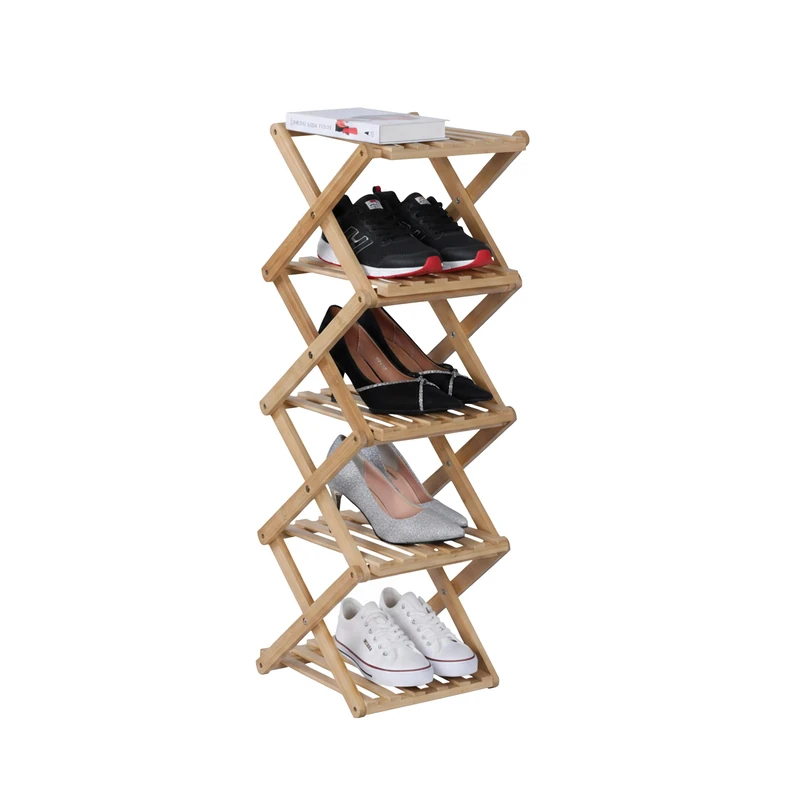 Relaxdays 5-Tier Bamboo Shoe Rack, Folding, Hallway & Bedroom, 84 x 28 x 28 cm, Natural