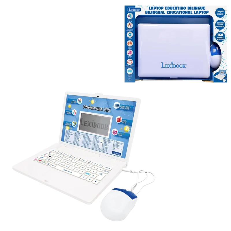 Lexibook, Bilingual Educational Laptop, Italian and English, 164 Learning Activities, LCD Screen, Keyboard, Fun Games and Discovery, Blue, JC601i5LXB
