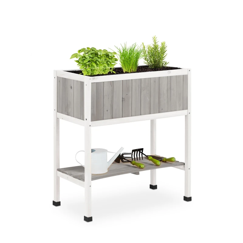 Relaxdays Raised Wooden Planter with Liner, Flower Bed on Legs, 80.5 x 74 x 38 cm, for Balcony, Patio & Garden