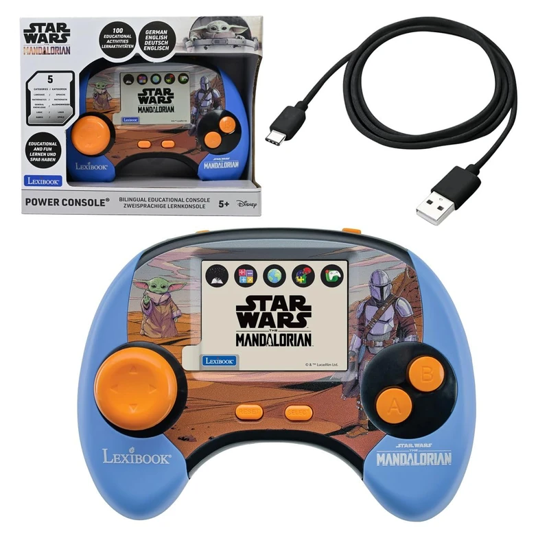 Lexibook, Star Wars, Educational Handheld Bilingual Talking Console, 100 Activities, 2.8" Colour LCD Screen, English & German, Rechargeable Battery, USB‑C Cable, Blue/Orange, JCG100SWi3LXB