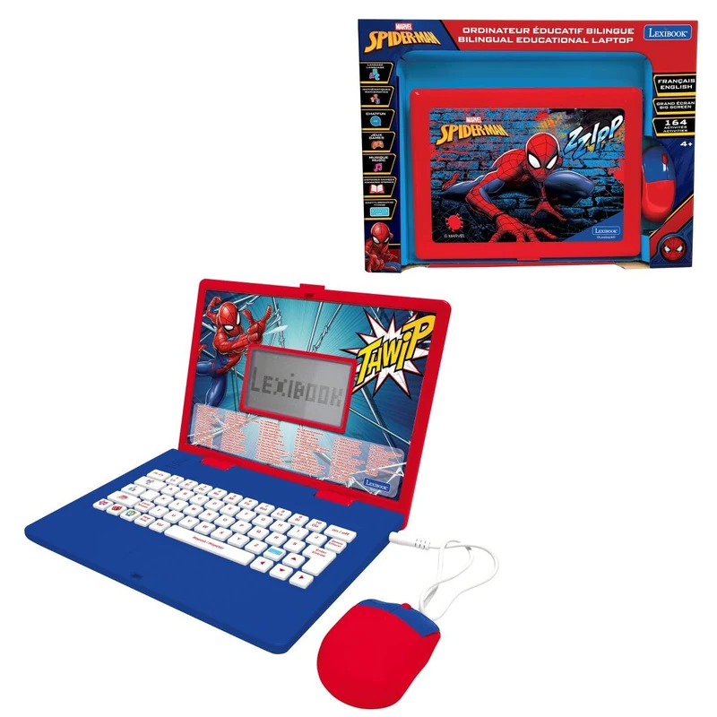 Lexibook, Spiderman, Bilingual Educational Laptop in English and French, 164 Activities, Mathematics, Logic Games, Music Mode, LCD Screen, Red/Blue, JC601SPi1LXB