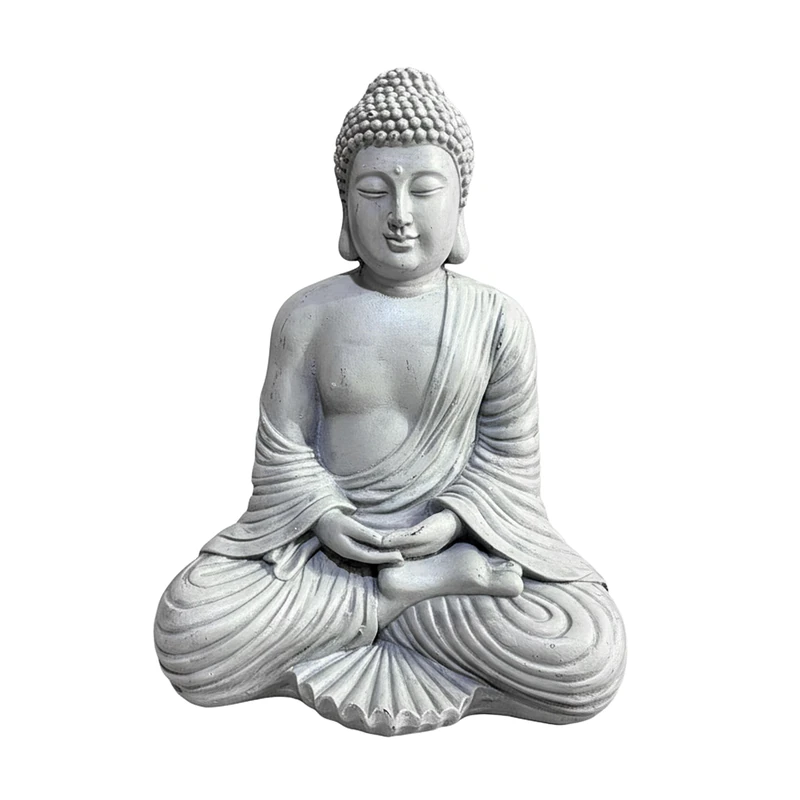 Relaxdays Buddha Figure Seated 42 cm Garden & Living Room Ornament Weatherproof Frost-Resistant Light Grey