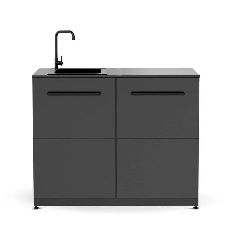 Cozze® Elements Outdoor Kitchen 110 Sink Module – Built-in Sink, 15mm HPL Worktop, Galvanised Powder-Coated Steel, Matt Black, Adjustable Feet, 90 x 110 x 60 cm - Image 1