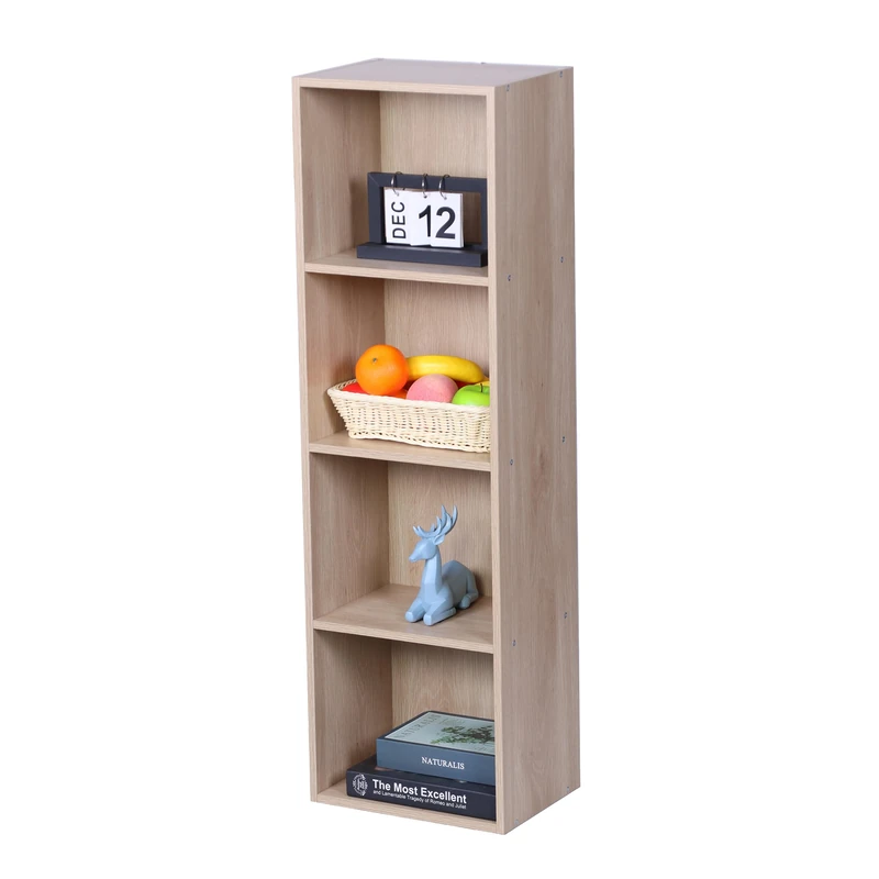 Relaxdays Bookcase with 4 Compartments, Cube Shelf, Freestanding, Oak, 106x32x24 cm