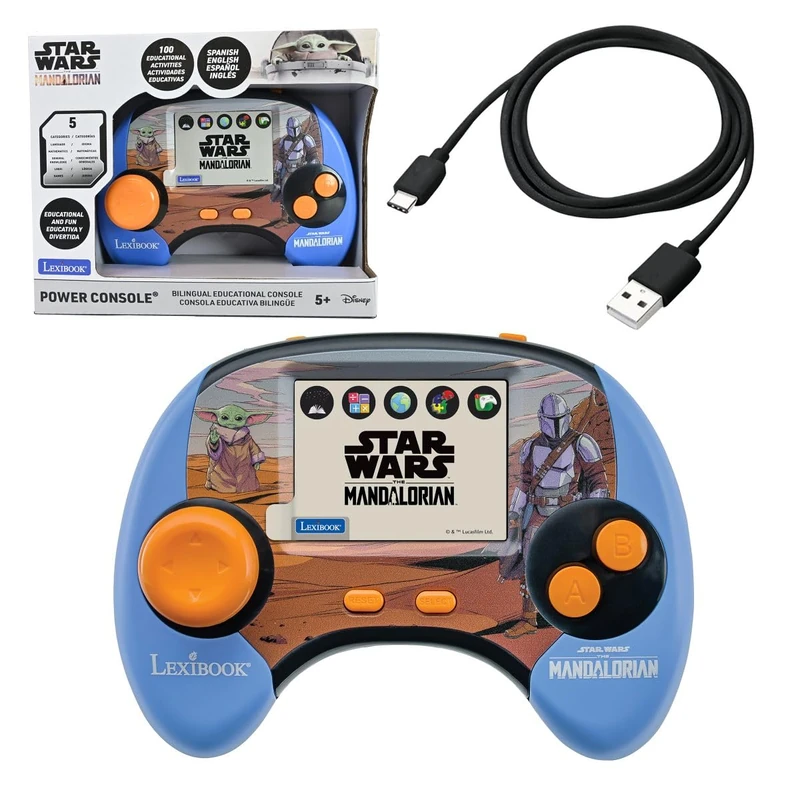 Lexibook, Star Wars, Educational Handheld Bilingual Talking Console, 100 Activities, 2.8" Colour LCD Screen, Spanish & English, Rechargeable Battery, USB‑C Cable, Blue/Orange, JCG100SWi2LXB