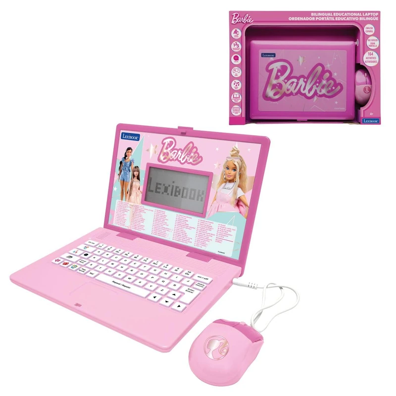 Lexibook, Barbie, Bilingual Educational Laptop, English and Spanish, 164 Activities, Maths, Logic Games, Music Mode, Large LCD Screen, Barbie Design, Pink, JC601BBi2LXB