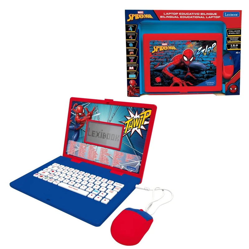 Lexibook, Marvel Spider-Man, Bilingual Educational Laptop, English and Italian, 164 Activities, Maths, Logic Games, Music Mode, LCD Screen, Red/Blue, JC601SPi5LXB