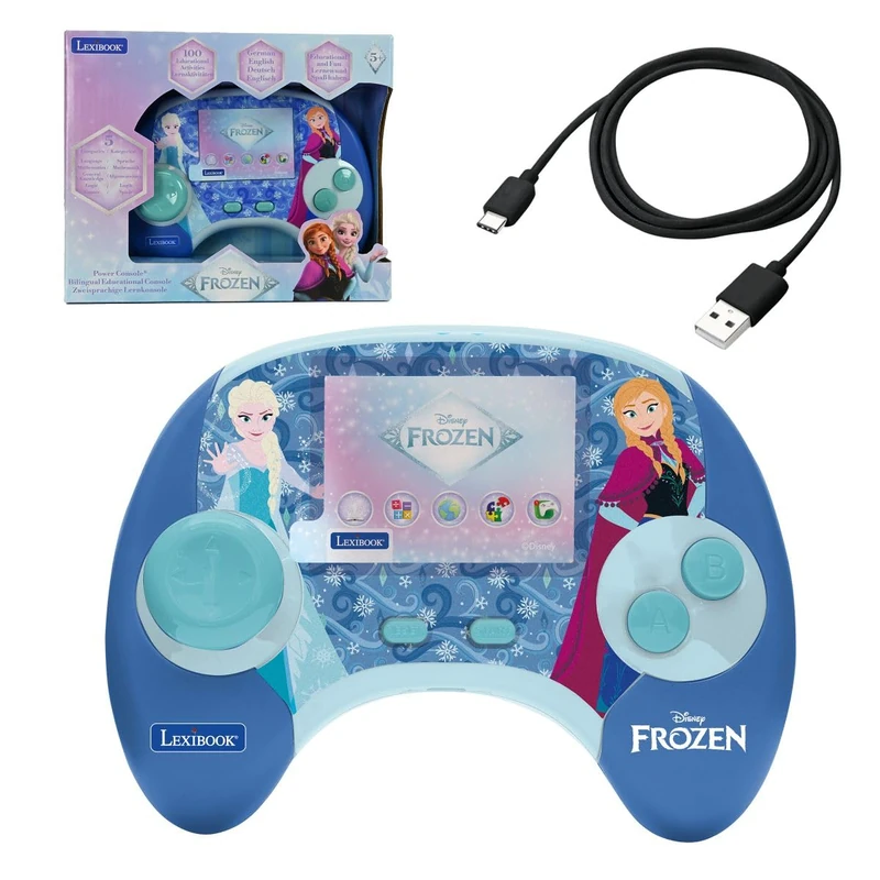 Lexibook, Frozen Power Console Educational Handheld, Bilingual German-English Talking Console, 2.8" Colour LCD Screen, 100 Activities, USB-C Cable Included, Blue/Purple, JCG100FZi3LXB