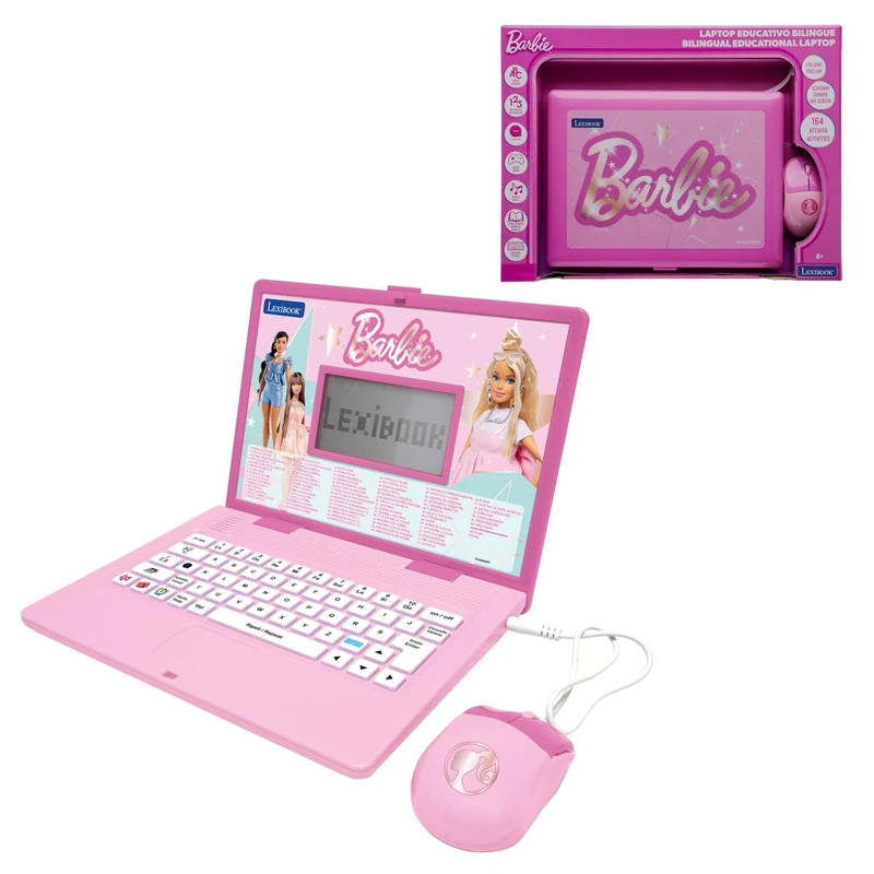 Lexibook, Barbie, Bilingual Educational Laptop, English and Italian, 164 Activities, Maths, Logic Games, Music Mode, Large LCD Screen, Pink, JC601BBi5LXB