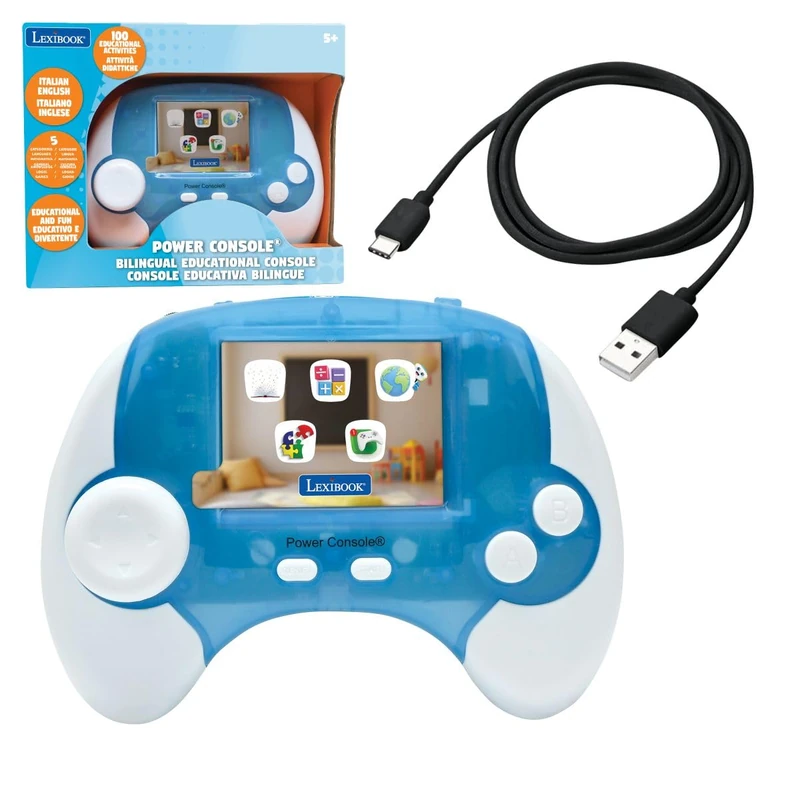 Lexibook, Power Console Educational Bilingual Talking Handheld Console, 2.8'' Colour LCD Screen, 100 Activities in English and Italian, Blue/White, JCG100i5LXB