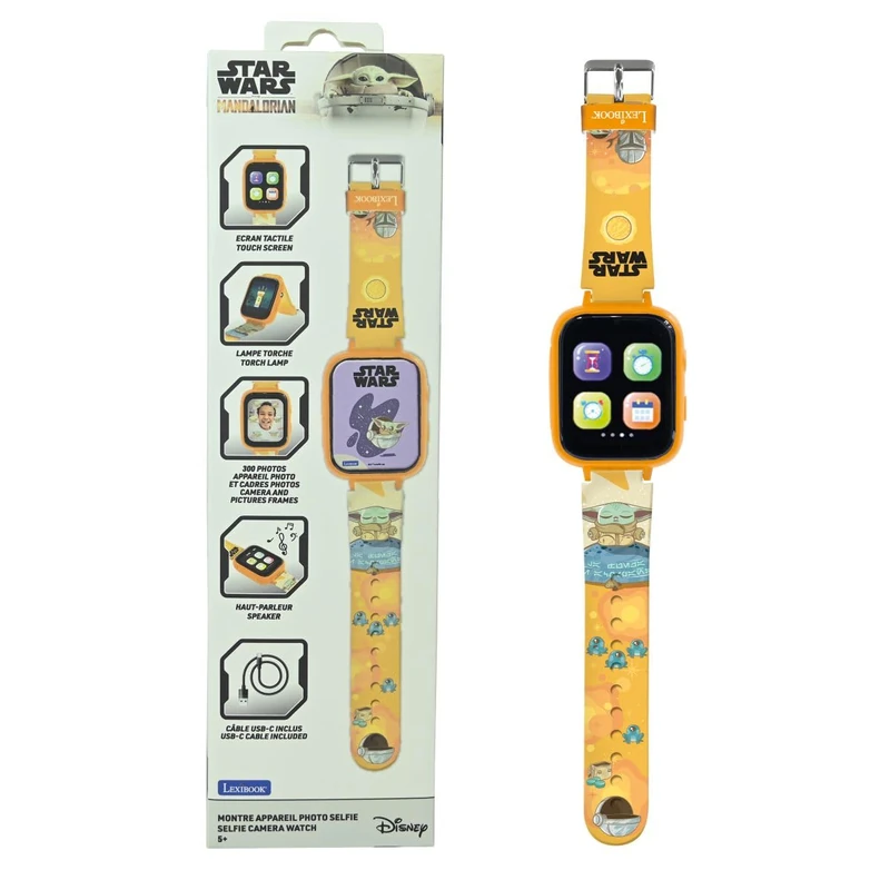LEXIBOOK, Star Wars Grogu Digital Watch with Camera, HD Touch Screen, MP3 Player, 5 Games, Dictaphone, USB‑C Charging, Adjustable Bracelet, Kids Electronic Watch, Yellow, DMW070SWLXB