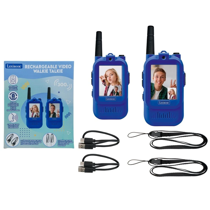 Lexibook, Rechargeable Talkie-Walkie with Video Call, Color Screen, Visual Communication, Built-in Battery, Long Range, For Games and Adventures, Blue, TWV10LXB