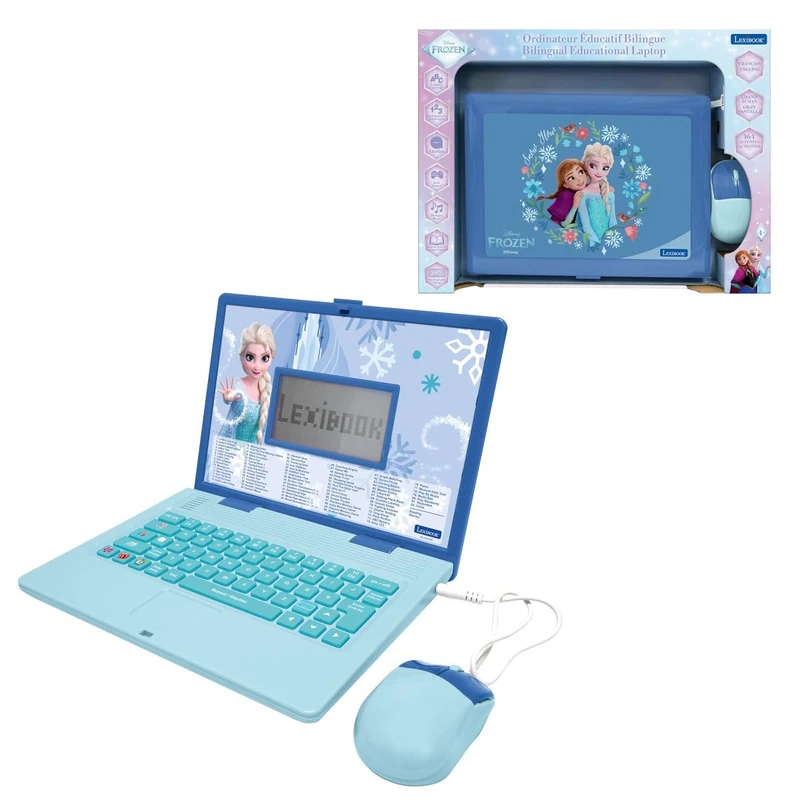Lexibook, Frozen, Bilingual Educational Laptop, English and French, 164 Activities, Maths, Logic Games, Music Mode, Large LCD Screen, Blue, JC601FZi1LXB
