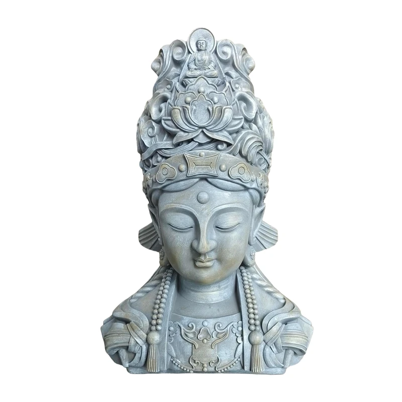 Relaxdays Buddha Bust Zen Decor for Indoor & Outdoor, Weatherproof, Frostproof, 44x32x21 cm Light Grey - Image 1