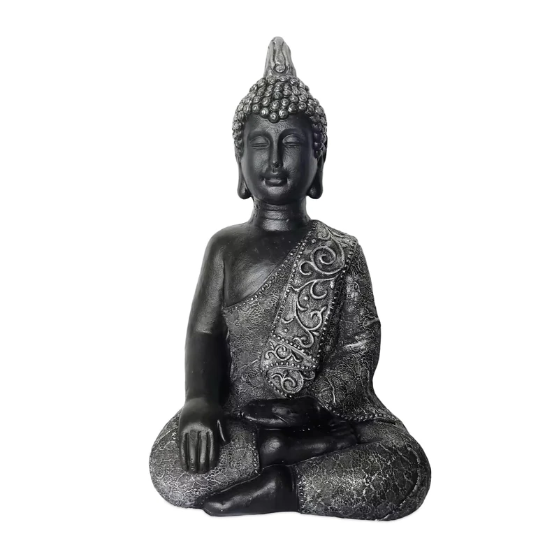 Relaxdays Seated Buddha Garden Ornament, Weatherproof, Frost-Resistant, 45 cm, Anthracite