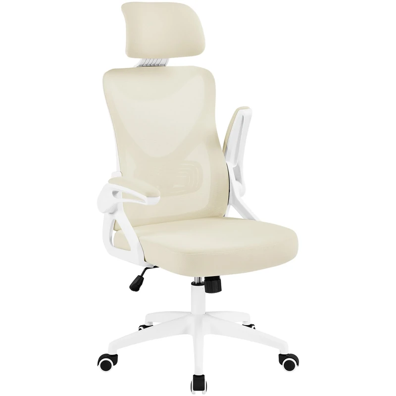 Yaheetech Ergonomic Computer Desk Chair, High Back Home Office Chair with Flip-up Armrest and Lumbar Support for Home Study or Manager Work Beige