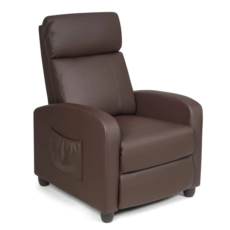 CASART Reclining Armchair, Upholstered Padded Single Sofa with Adjustable Leg Rest and Side Storage Pocket, Home Theater Recliner Lounge Chairs for Reading Resting Sleeping (Brown)