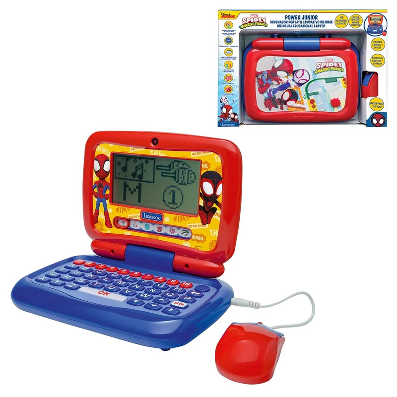 Lexibook, Spidey Bilingual Talking Educational Laptop, 40 Activities, English and Spanish, 6 Learning Categories, Animated Stories, Reading Method, Realistic Keyboard and Mouse, Blue/Red, JC398SPi2LXB