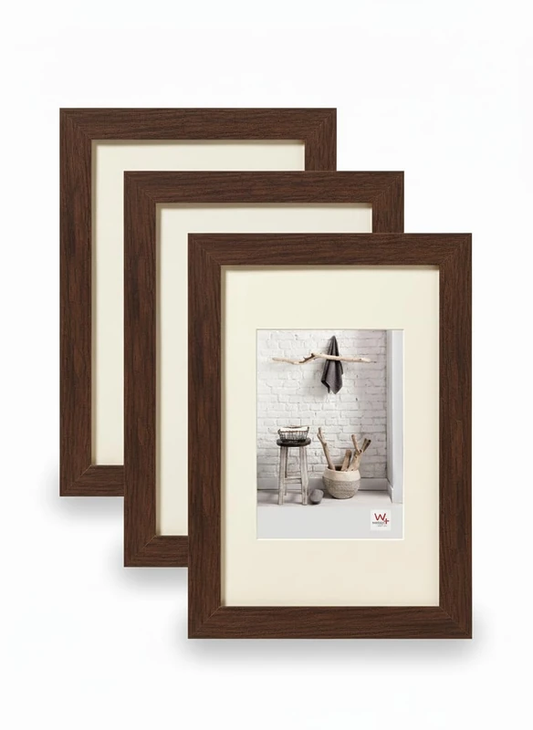 walther design - Home HO030N3 Picture Frames, Walnut, 20 x 30 cm, Pack of 3 Wooden Frames - Image 1