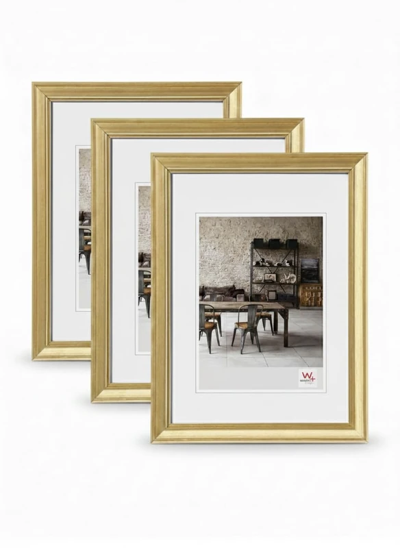 walther design - Lounge JA030G3 Picture Frames, Gold, 20 x 30 cm, Pack of 3 Photo Frames