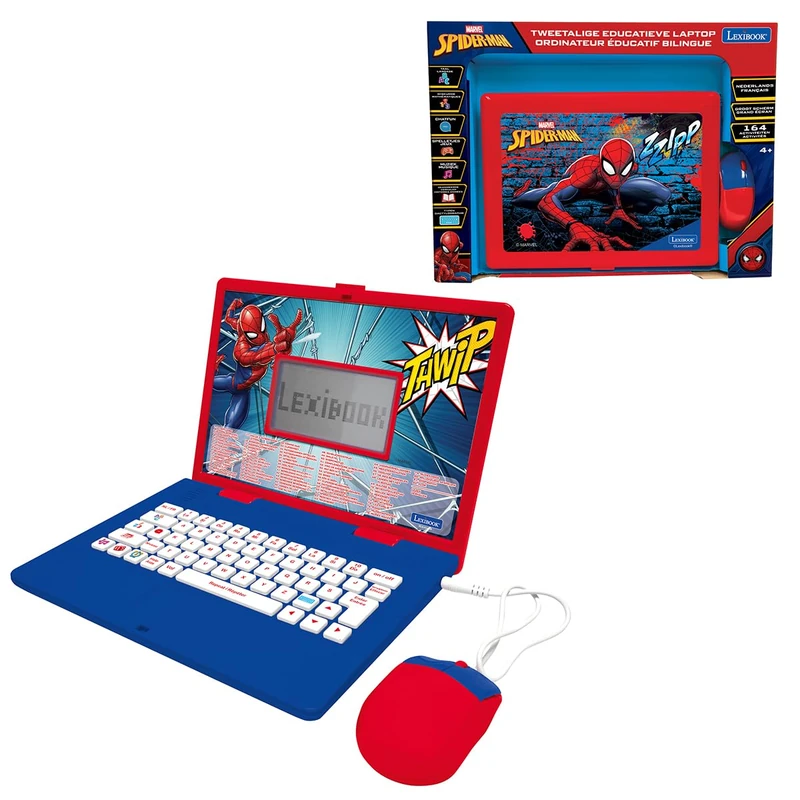 Lexibook, Spiderman, Dutch and French Bilingual Educational Computer, 164 Activities, Mathematics, Logic Games, Music Mode, LCD Display, Spiderman Design, Red/Blue, JC601SPi10LXB