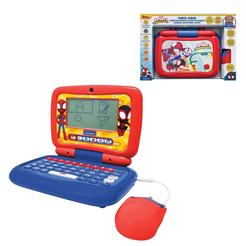 Lexibook, Spidey Bilingual Talking Educational Laptop, 40 Activities, 6 Learning Categories, Animated Stories, Reading Method, Realistic Keyboard & Mouse, Blue/Red, JC398SPi5LXB