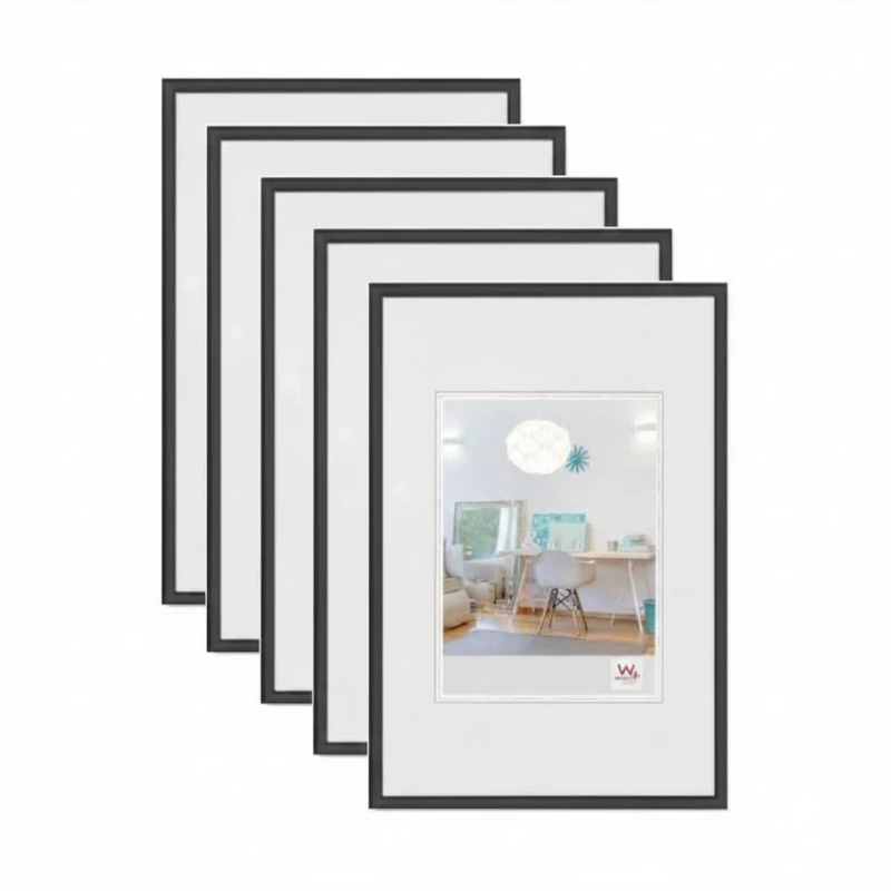 walther design - New Lifestyle KV015B5 Picture Frames, Black, 10 x 15 cm, Pack of 5 Plastic Frames
