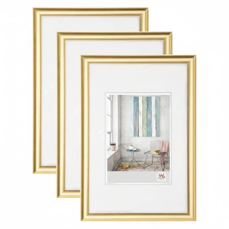 walther design - Trendstyle KP430G3 Picture Frames, Gold, 24 x 30 cm, Pack of 3 Plastic Frames