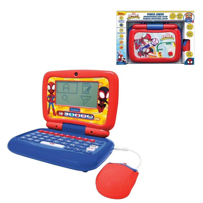 Lexibook, Spidey Bilingual Talking Educational Laptop, 40 Activities, English/German Learning Computer, 3 Animated Stories, Reading Method, Games and Music, Blue/Red, JC398SPi3LXB