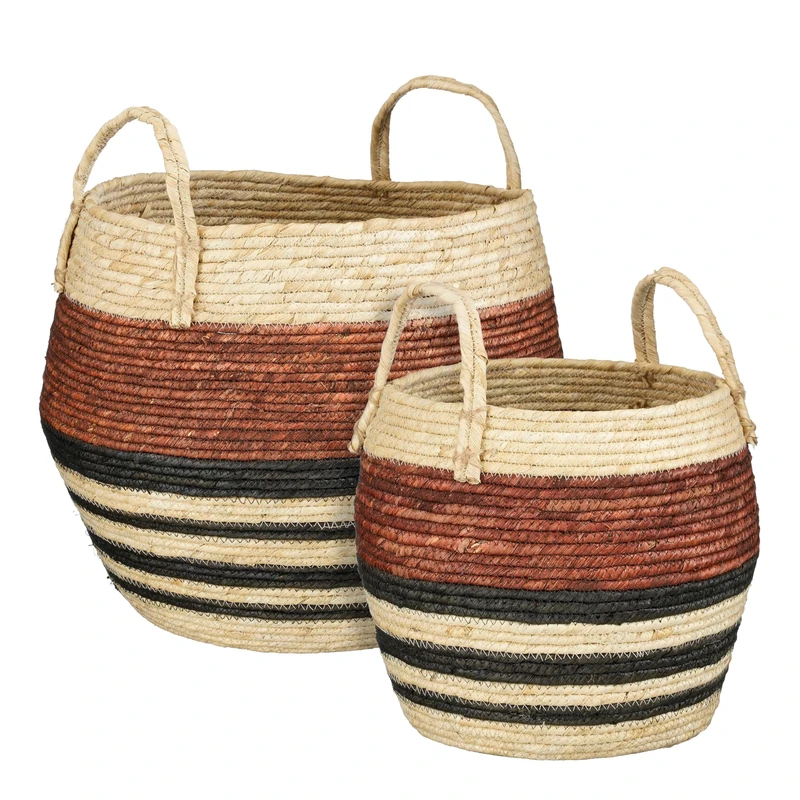 Mica Decorations Basket Storage with Handles - Set of 2 Baskets - Decorative Living Room and Storage - 34 x Diameter 28 cm and 44 x Diameter 40 cm - Brown, Black