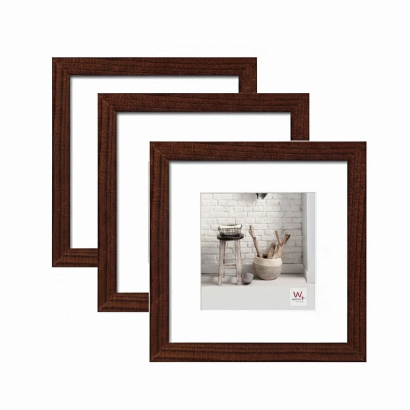 walther design - Home HO330N3 Picture Frames, Walnut, 30 x 30 cm, Pack of 3 Wooden Frames - Image 1