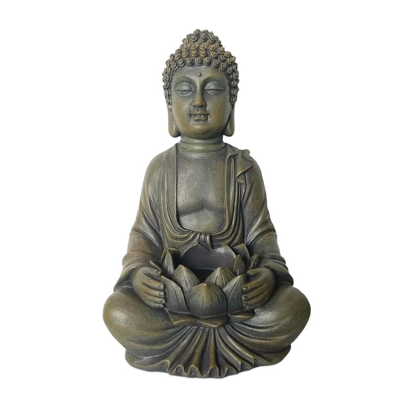 Relaxdays Buddha Garden Statue, Seated, 30 cm, Weatherproof Frostproof Bronze Living Room Ornament