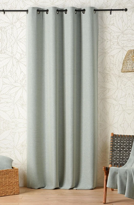 Linder Natural CBD Curtain - Woven and Dyed in France - Chevron Motif - Natural Style - Sage Green - Rifle Barrel Eyelets 140 x 260 cm 51% Cotton 28% Polyester 21% Linen - Relax Collection - Image 1