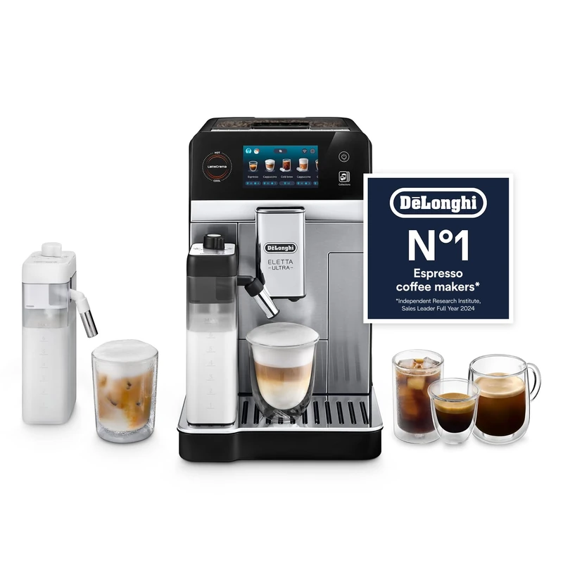 De’Longhi Eletta Ultra – Perfetto Automatic Coffee Machine with LatteCrema Automatic Milk Frothing, Over 50 Hot & Cold Drinks, Silent Technology, Colour Touch Display, Metal (ECAM472.85.MB)