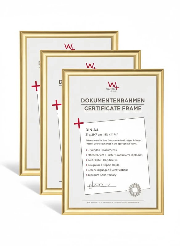 walther design - Trendstyle KP130G3 Picture Frames, Gold, 21 x 29.7 cm, Pack of 3 Plastic Frames