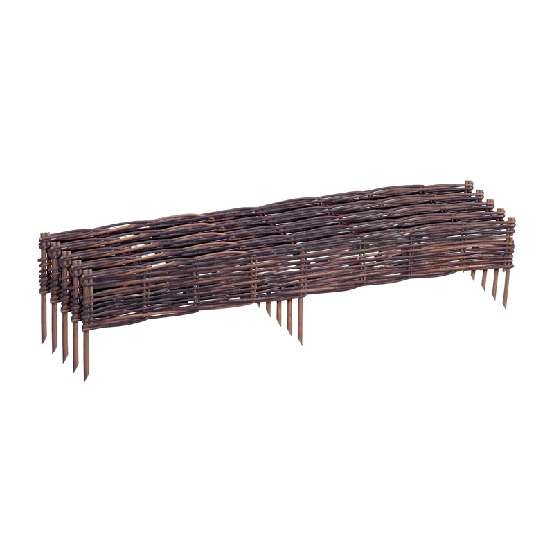 Relaxdays Flowerbed Edging Set of 5, Willow, Push-In, HxW: 10 x 100 cm, Brown, Low Lawn & Flowerbed Border